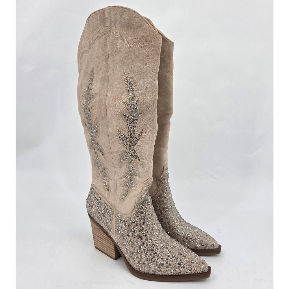 NEW Cape Robbin Anniston Ivory Rhinestone Embroidered Cowboy Boots Size 10